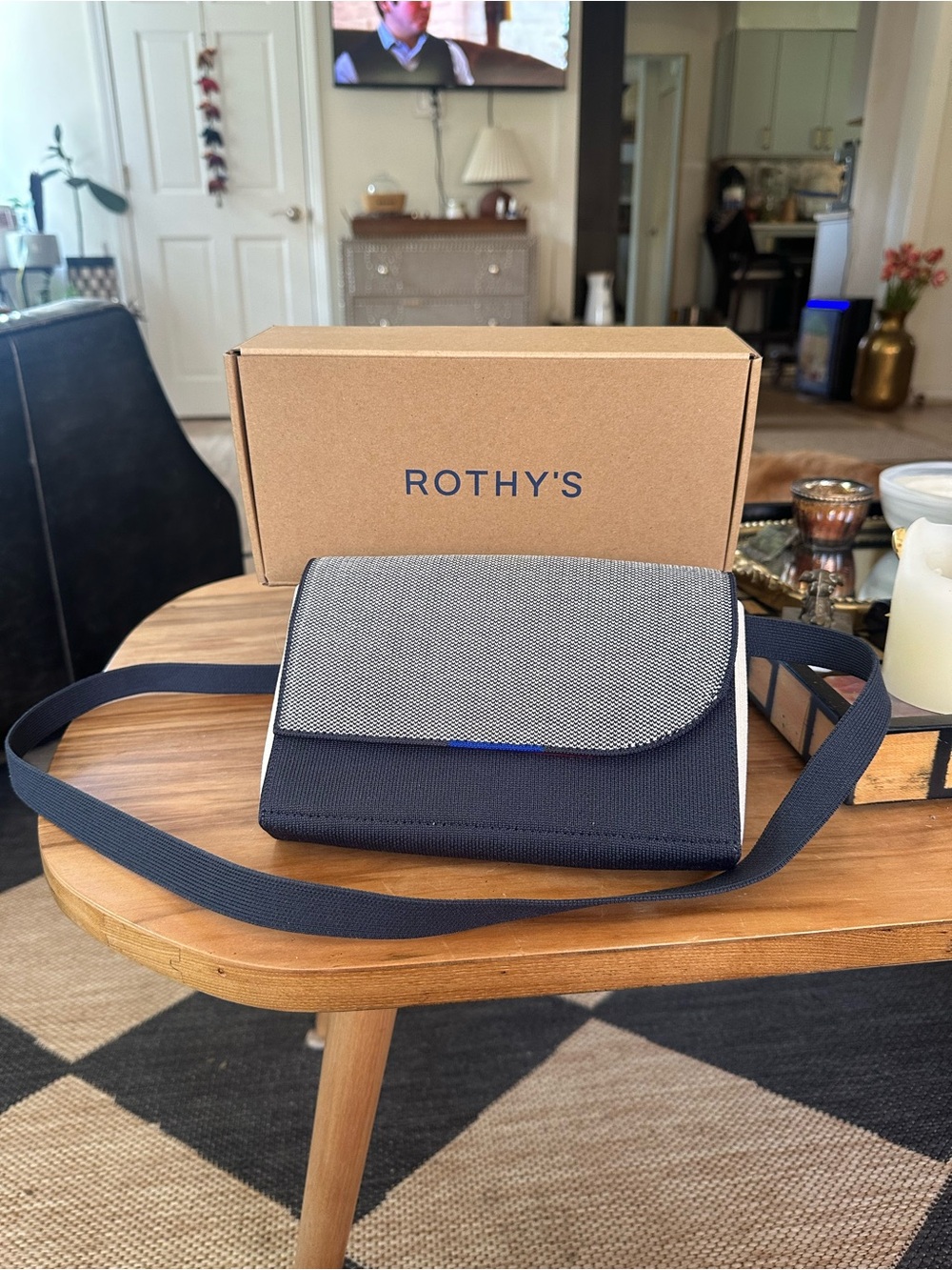 Rothy's Navy Creme Raspberry Textured Crossbody Bag/ belt bag box like new